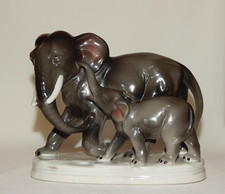 Elefant Elefantenkuh mit Kalb / Baby Porzellan