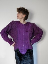 Damenbluse Bluse lila Rüschen Spitze M 80er TRUE VINTAGE 80s blouse lace frills