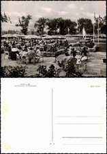 Ansichtskarte Köln Tanzbrunnen im Rheinpark, gut besuchte Terrasse 1960