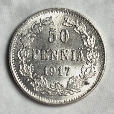 Finnland 50 Penniä 1917 Silbermünze - Nikolaus II. von Rußland 1894-1917, Top !