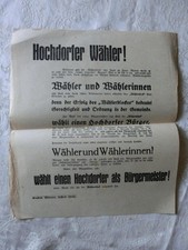Wahlwerbung zur Hochdorfer Bürgermeisterwahl  c.a. 1926-30 ?   Weimarer Republik