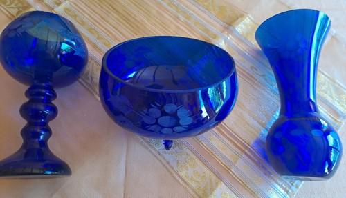 Blauglas set 3tlg vase - blauglas-set,,