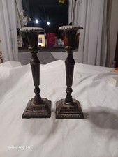 1 Paar Vintage Kerzenleuchter  Metall dunkel  Patina  30 cm hoch