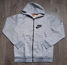 Pullover Sweatshirt mit Kapuze Kängurutasche Hoodie Grau mit Druck NIKE Gr S M