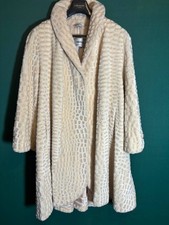Vintage Luxuriöser cremebeige Swinger Kunstpelz Mantel, Gr.42-44