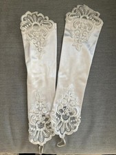 Vintage-Abendhandschuhe Mit Perlenstickerei 38 Cm Lang Aus Satin Mit Haken /