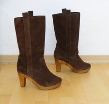 Braune MANGO Plateau High-Heel Stiefel Gr. 38 Echtleder Clog Style - NEU