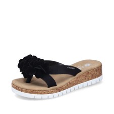 Rieker Damen Zehenstegpantolette Pantoletten Zehentrenner Schuhe schwarz V4391