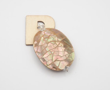 Nude Mosaik Perlmutt Anhänger, großer rosa Muschel Anhänger, 925 Silber