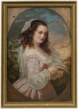 Öl Aus Dem 19. Jahrhundert - Schönheit Mit Buch