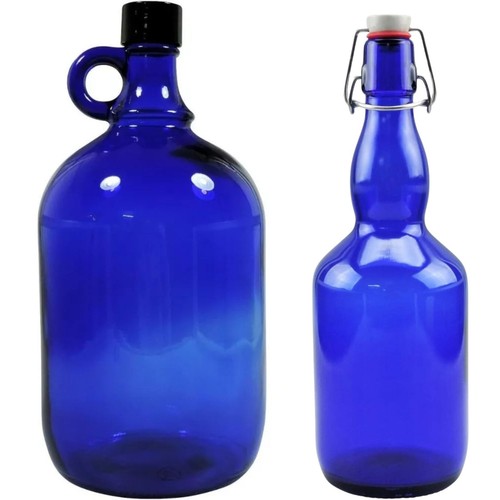 Blaue glasflaschen liter - 2, +