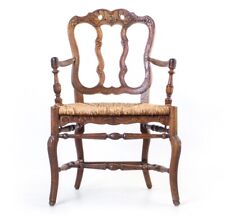 Antiker Armlehn-Stuhl-Sessel Walnuss Binsen-Geflecht Barock 18. Jahrhundert