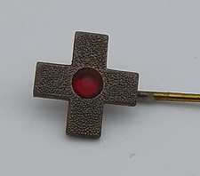 Kreuz mit Rotstein Pin /Anstecknadel Metall Vintage