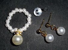 %**Barbie Perlen-Halskette*Perlen Ohrring/Stecker*Haarspange mit Strassstein**%