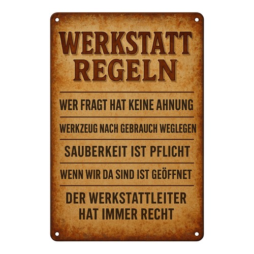 Werkstatt regeln blechschild - werkstatt, |