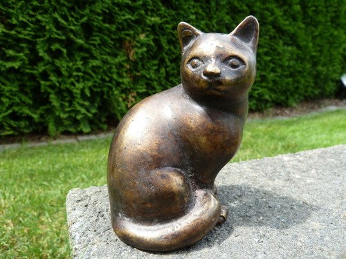 Katze sitzend bronze - katze, garten