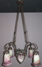 JUGENDSTIL  MULLER - FRERES  DECKENLEUCHTE  MIT  PATÈ DE VERRE  GLAS  WEISS/LILA