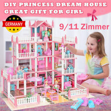 4 Etagen 11Zimmer Puppenhaus mit Möbeln und Zubehör inkl. kleine Puppe LED Licht