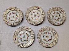 5 wunderschöne Durchbruch Zierteller Porzellan 1909 von L.S. Baum handbemalt