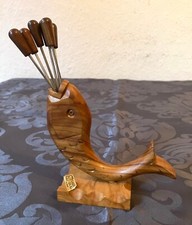 6 Party Picker Cocktail-Spieße Olivenholz mit Halterung Fisch-Motiv aus Spanien