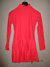 945. glänzend heiß rot Spandex Turnanzug Kleid Langarm T-Ausschnitt 2XL XXL neu