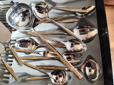 Princess Besteck 76 Teile Edelstahl mit  Goldeinlage mit Koffer Vintage