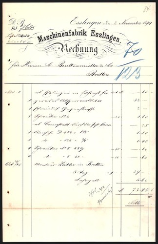Rechnung esslingen 1894 - rechnung,