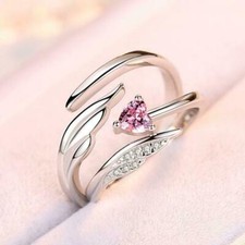 Damen Mädchen Ring Engelsflügel & Herz Sterlingsilber 925 Gemeißelt