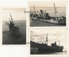3 Fotos gestrandetes Vorpostenboot der Kriegsmarine an der Kanalküste ...