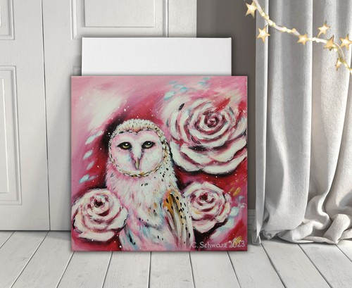 Schleiereule mit rosen - schleiereule, kunst