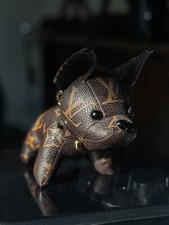Louis Vuitton Hund French Bulldog Handtaschen Anhänger braun Leder Gold Deko