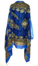 Pareo Tribal Stola Schal Tuch Bollywood Indisch Dupatta Stoff 198cm x 190cm blau