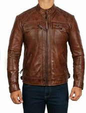 Herren Vintage Motorrad Biker Cafe Racer Distressed Braun Echt Leder Jacke
