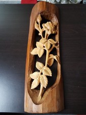 Holz Deko Wandbild Wandtafel Blume Skulptur Bild Geschnitzt