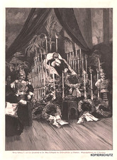 König Ludwig II. v.Bayern; Paradebett der Alten Hofkapelle Orig.Holzstich v.1886