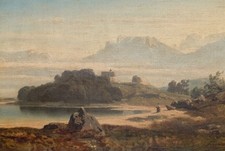 Südliche seenlandschaft öl - südliche, seenlandschaft,