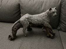 Leopard silber auf Baumstamm  Skulptur  länge ca.51cm, höhe 33 cm bis Ohrspitze