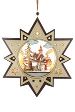 Weihnachtsdeko Fensterschmuck Stern mit Licht aus Holz zum Hängen L.:30cm LED