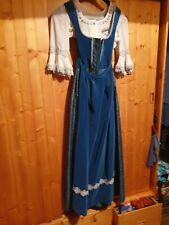 Dirndl Schürze Bluse Trompetenärmel Abenddirndl Blau Samt 38-40 Schneiderarbeit
