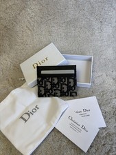Dior Kartenetui Jacquard Oblique beige-schwarz mit Kalbsleder Granulat schwarz
