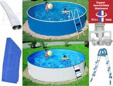 Pool Schwimmbecken Stahlwandpool 2,40 x 0,90 m blau weiß Skimmer Leiter Folie