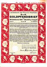 Goldpfandbrief Landesbank der Provinz Westfalen Münster 1929 hist Anleihe WestLb