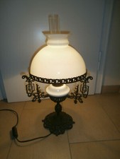 Antike Jugendstil Petroleumlampe elektrifiiziert Messig/Glasschirm-& Kolben 60  