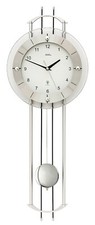 AMS 5248 Wanduhr Funk Funkwanduhr mit Pendel silbern modern Pendeluhr mit Glas