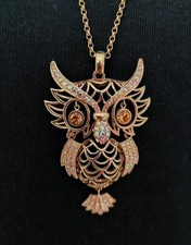 Halskette großer Eulen Anhänger mit  Kristallen Gold plattiert bewegliche Augen 