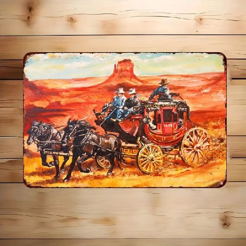 Blechschild cowboy postkutsche - blechschild,