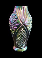 Vintage Vase Glas Schwarz Irisierend Öl Slick Glaskunst Regenbogen Pressglas