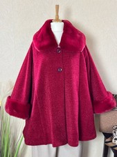 Edle Jacke mit Fellkragen Chenille Weinrot Mantel  #2025118