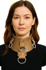 Halskorsett Echt Leder Natur mit Ringen – Anatomisches Halsband mit o-Ring  LWPH