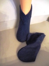 Angora Bettschuhe Fußwärmer dunkelblau Unisex extra weite Bündchen